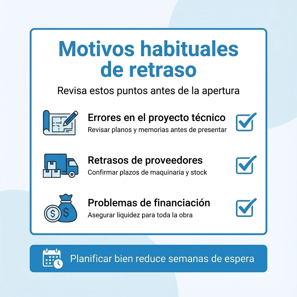 Checklist visual con los motivos mas frecuentes de retraso al abrir una franquicia