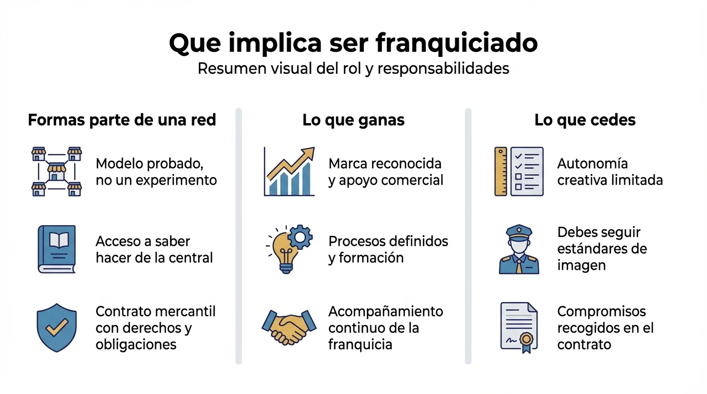 Infografía que resume de forma esquemática el rol y responsabilidades básicas de un franquiciado