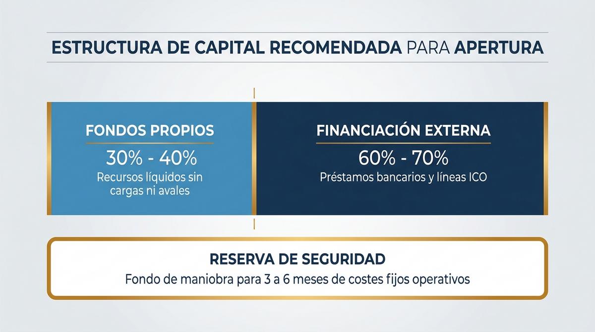 Esquema financiero de la estructura de capital recomendada entre fondos propios y financiación bancaria para franquicias